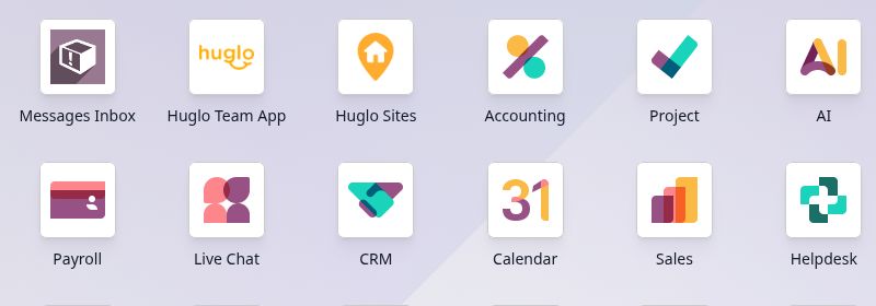 Huglo Team App in the Odoo app menu. Enlarge for the full screenshot.