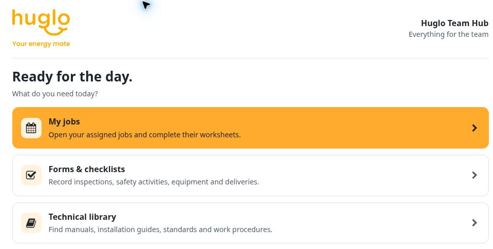 Forms & checklists in Huglo Team Hub. Enlarge for the full screenshot.